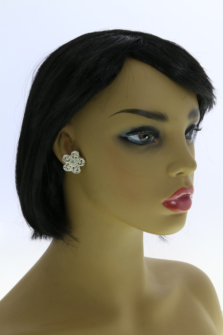 Cutaway Flower Clip-On Earrings Silver-Tone - C3056A