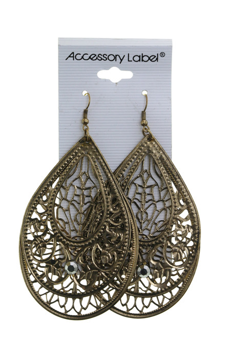 Filigreed Metallic Faceted Accent Dangle Earrings Gold-Tone - E3350