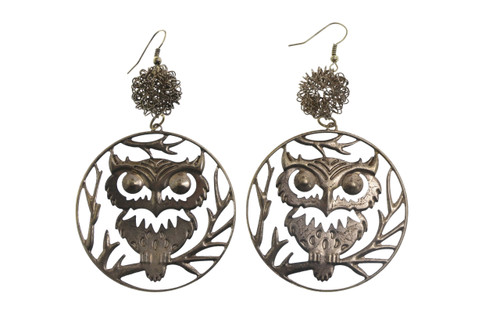 Wire Tangle Owl Cutout Dangle Earrings Gold-Tone - E3533