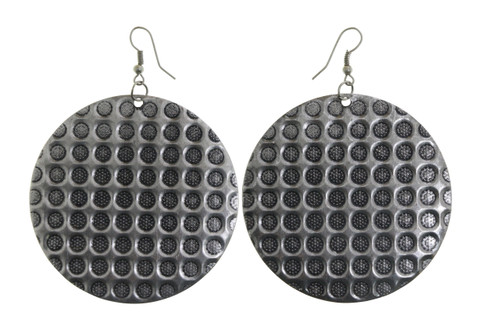 Embossed Circle Pattern Disc Dangle Earrings Silver-Tone - E23430A