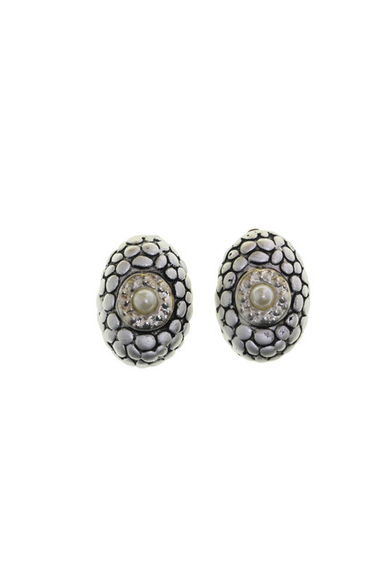 Bumpy Oval Imitation Pearl Bead Clip-On Earrings Silver-Tone - C2129A