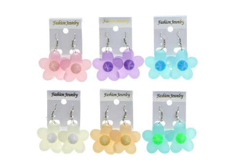 Translucent Acrylic Flower Dangle Earrings Assorted - E29380C