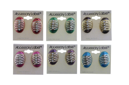 Oval Half-Dome Crystal Accent Clip-On Earrings Assorted - C425C