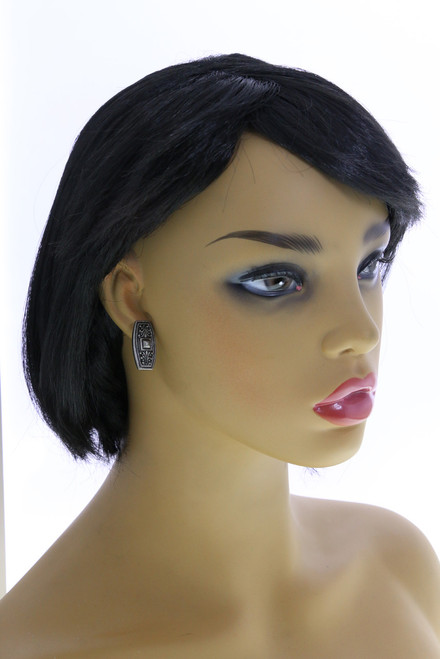 Embossed Rounded Rectangle Post Earrings Silver-Tone - E35399