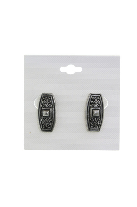 Embossed Rounded Rectangle Post Earrings Silver-Tone - E35399