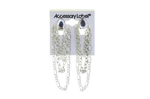 Chain Tassel Mirrored Faceted Accent Clip-On Earrings Silver-Tone - C2213B