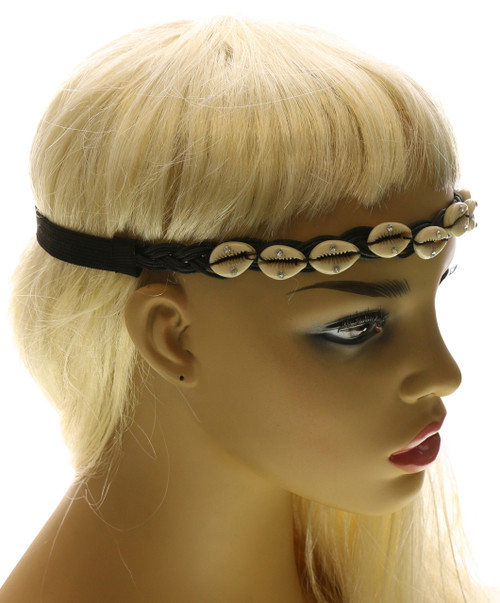 Crystal Accent Cowrie Shell Stretch Headband Assorted - BCH06