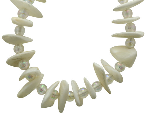 AB Finish Bead Shell Accent Stretch Anklet White - BCH22