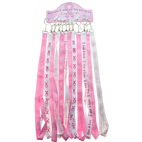 Breast Cancer Awareness Lanyard Keychains Pink & White 06-017