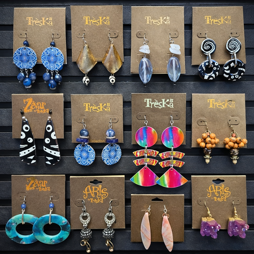 Assorted Treska vintage statement earrings collection in mixed colors and styles