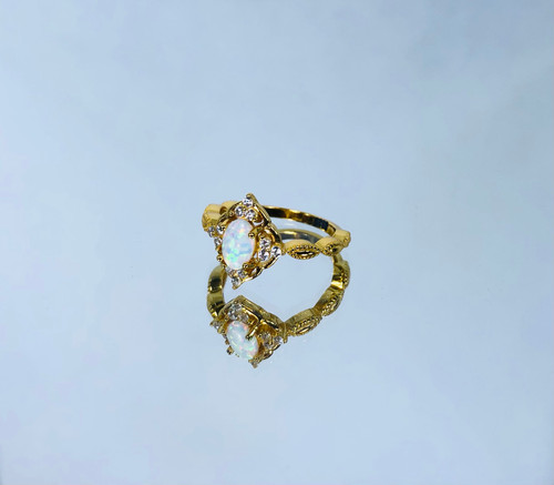 Blush & Bar Sterling Silver Ring - Blue Opal