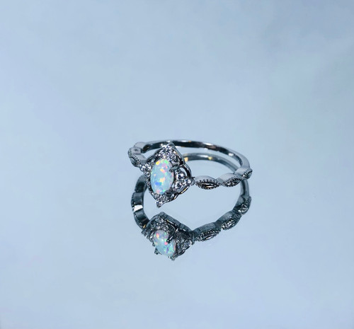 Blush & Bar Sterling Silver Ring - Blue Opal