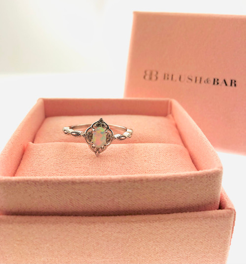Blush & Bar Sterling Silver Ring - Blue Opal
