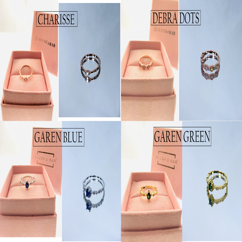 Blush & Bar ring assortment featuring mixed styles in gold, rose gold, and sterling silver finishes