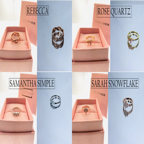 Assorted Blush & Bar rings showcasing multiple styles, finishes, and designs in a wholesale bundle