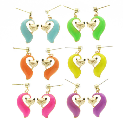 Gold tone dangle fox earrings E085