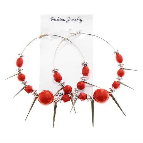 Spike Ethnic-Earrings With Bead Accents Multi-Color & Silver-Tone 12 Per Package E1112AC