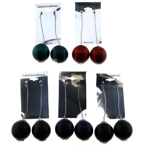 Multi-Color & Silver-Tone Wooden Ethnic-Earrings With Bead Accents 12 Per Package E1168C