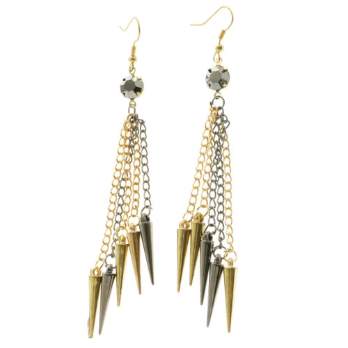 Spike Dangle-Earrings With Faceted Accents  Dual-Tone 12 Per Package E121B