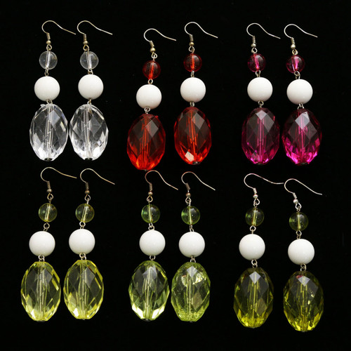 See through  Faceted Dangle-Earrings With Bead Accents Multi-Color & White 12 Per Package E1225C