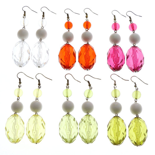 See through  Faceted Dangle-Earrings With Bead Accents Multi-Color & White 12 Per Package E1225C