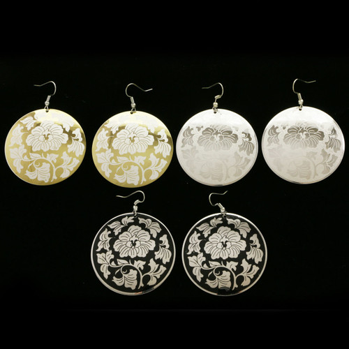 Flower Leaves Dangle-Earrings Multi-Color & Silver-Tone 12 Per Package E122A