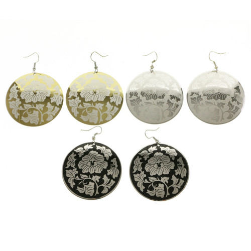 Flower Leaves Dangle-Earrings Multi-Color & Silver-Tone 12 Per Package E122A