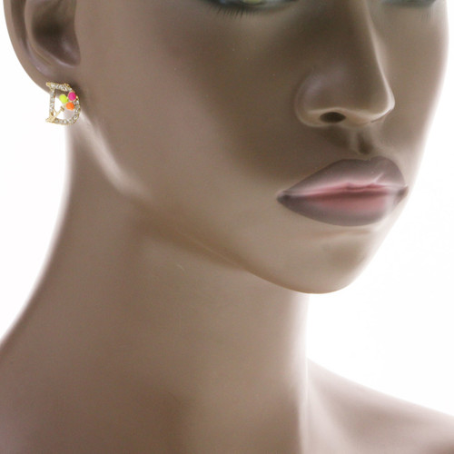 Lock Key Alphabet Stud-Earrings With Crystal Accents Multi-Color 12 Per Package E135C