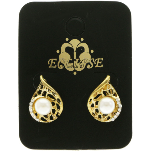Gold-Tone & White Metal Stud-Earrings With Bead Accents 12 Per Package E136