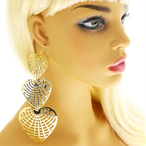 Heart Web Dangle-Earrings Gold-Tone & Silver-Tone 12 Per Package E1389B