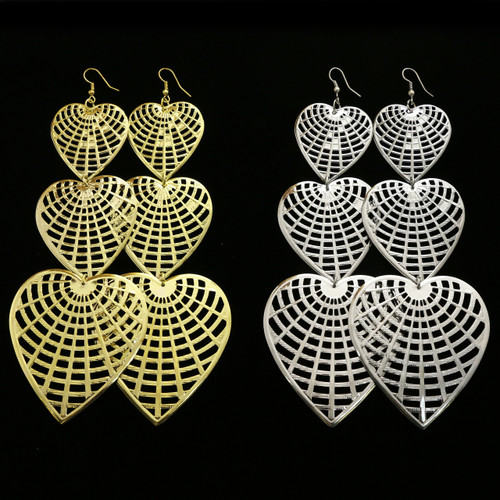Heart Web Dangle-Earrings Gold-Tone & Silver-Tone 12 Per Package E1389B