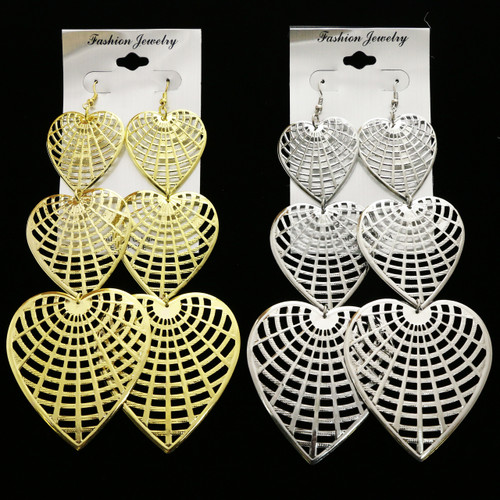 Heart Web Dangle-Earrings Gold-Tone & Silver-Tone 12 Per Package E1389B