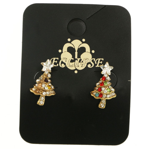 Christmas Tree Stud-Earrings With Crystal Accents Gold-Tone & Multi-Color 12 Per Package E138CC
