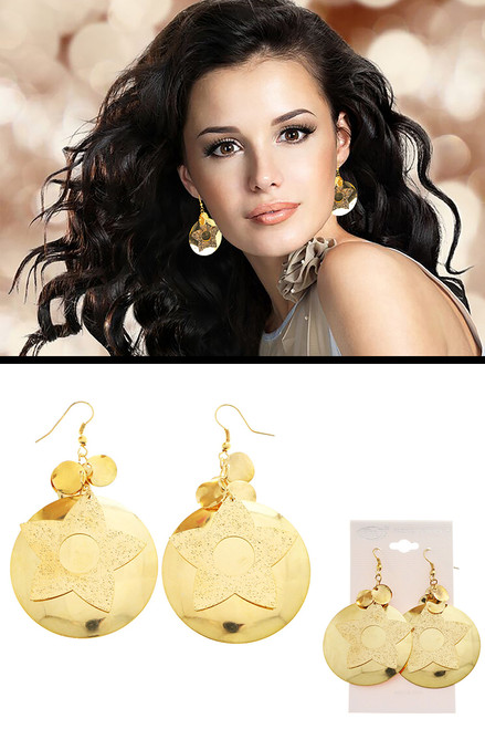 Star Dangle-Earrings Gold-Tone 12 Per Package E1439 Star Dangle-Earrings Gold-Tone 12 Per Package E1439