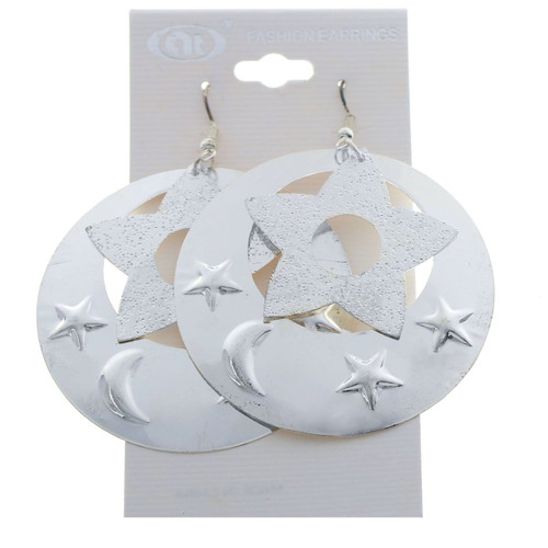 Star Moon Dangle-Earrings Silver-Tone 12 Per Package E1441A