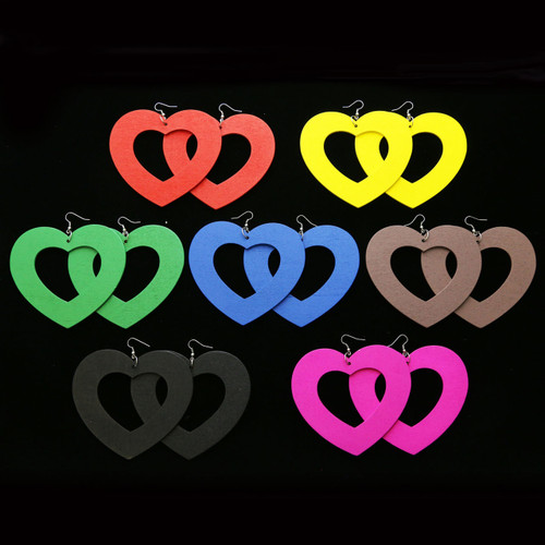 Heart Ethnic-Earrings Multi-Color & Silver-Tone 12 Per Package E1445C