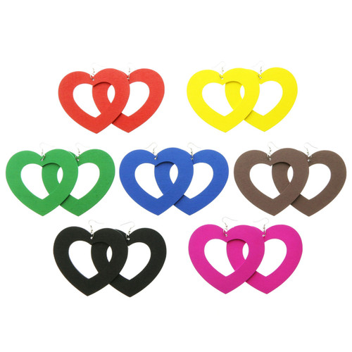 Heart Ethnic-Earrings Multi-Color & Silver-Tone 12 Per Package E1445C