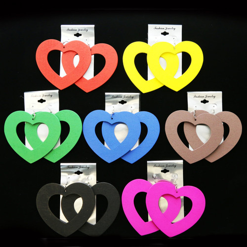 Heart Ethnic-Earrings Multi-Color & Silver-Tone 12 Per Package E1445C