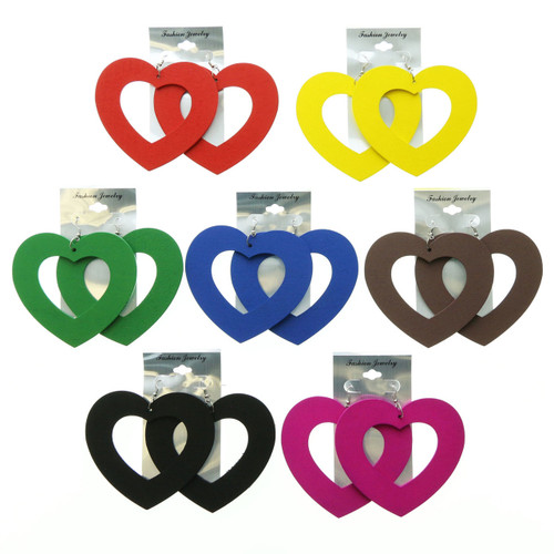 Heart Ethnic-Earrings Multi-Color & Silver-Tone 12 Per Package E1445C