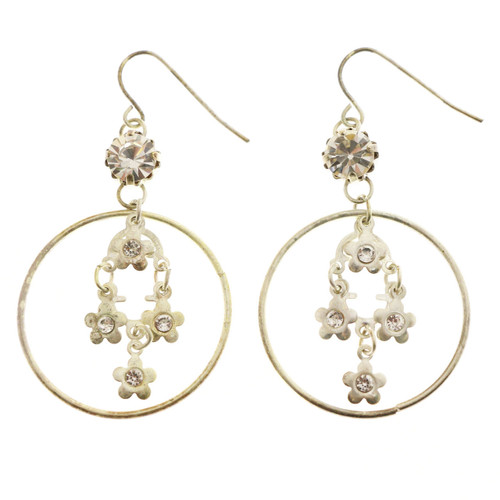 Flower Dangle-Earrings With Crystal Accents  Silver-Tone 12 Per Package E1464A