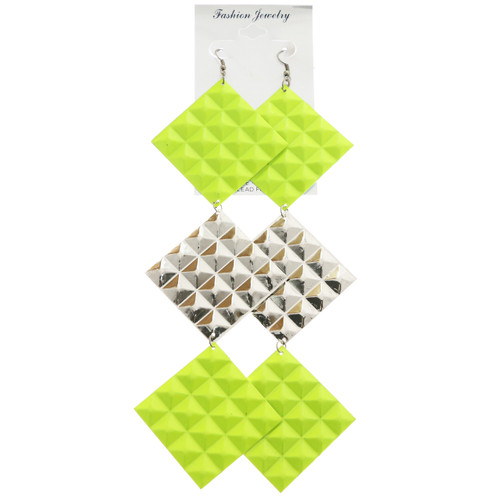 Spike Textured Neon Ethnic-Earrings Multi-Color & Silver-Tone 12 Per Package E1502C