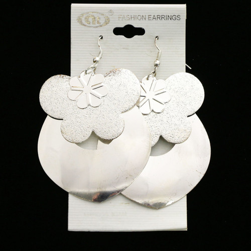 Flower Butterfly Dangle-Earrings  With Drop Accents Silver-Tone 12 Per Package E1569A