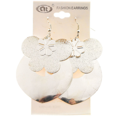 Flower Butterfly Dangle-Earrings  With Drop Accents Silver-Tone 12 Per Package E1569A