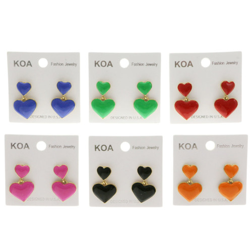 Hearts Dangle-Earrings Multi-Color & Gold-Tone 12 Per Package E174C