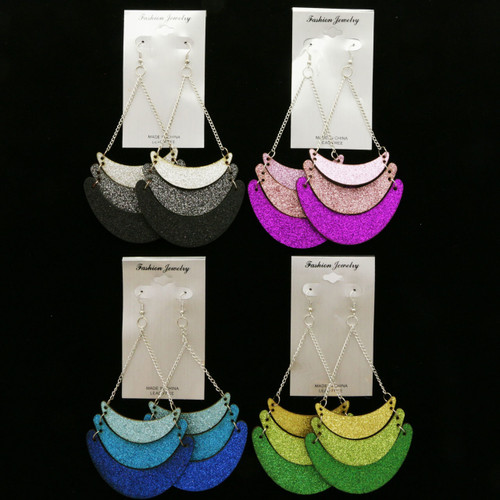 Glitter Sparkle Dangle-Earrings Multi-Color & Silver-Tone 12 Per Package E1757C