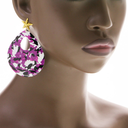 Camo Star Dangle-Earrings With Drop Accents Multi-Color & Dual-Tone 12 Per Package E1892BC