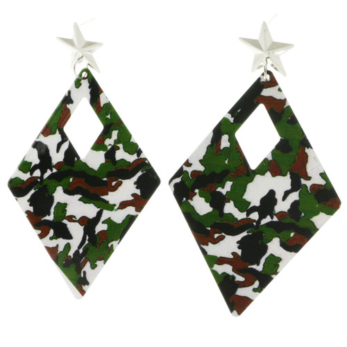 Camo Star Dangle-Earrings With Drop Accents Multi-Color & Dual-Tone 12 Per Package E1893BC