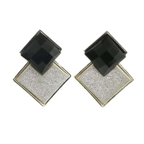 Glitter Stud-Earrings With Faceted Accents Silver-Tone & Black 12 Per Package E200A