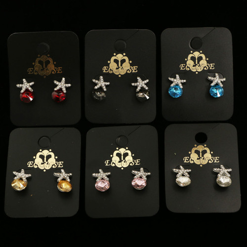 Starfish Stud-Earrings With Crystal Accents Multi-Color & Gold-Tone 12 Per Package E201C