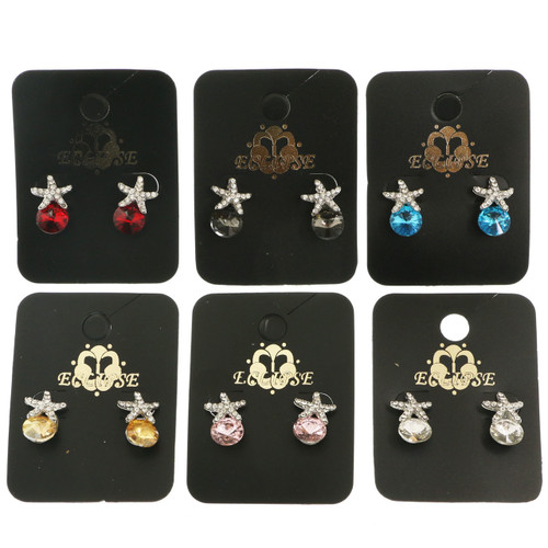 Starfish Stud-Earrings With Crystal Accents Multi-Color & Gold-Tone 12 Per Package E201C